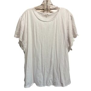 Maurices White Round Neck Short Eyelet‎ Flutter Sleeve Top Size 3XL